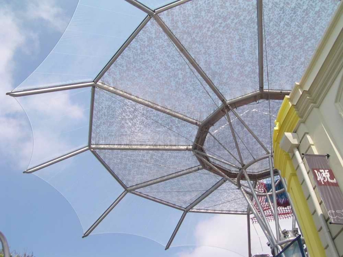 【单层ETFE街道遮阳棚定制】ETFE膜结构透明走廊雨棚