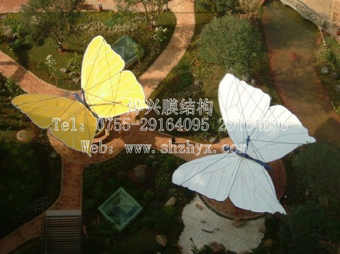 【公园小品景观膜结构】蝴蝶造型美观景观张拉膜遮阳棚